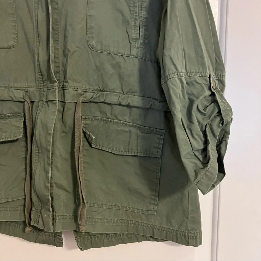 Gap Women's Utility Jacket Olive Baby Tweed Size Small 3/4 Sleeve Full Zip‎